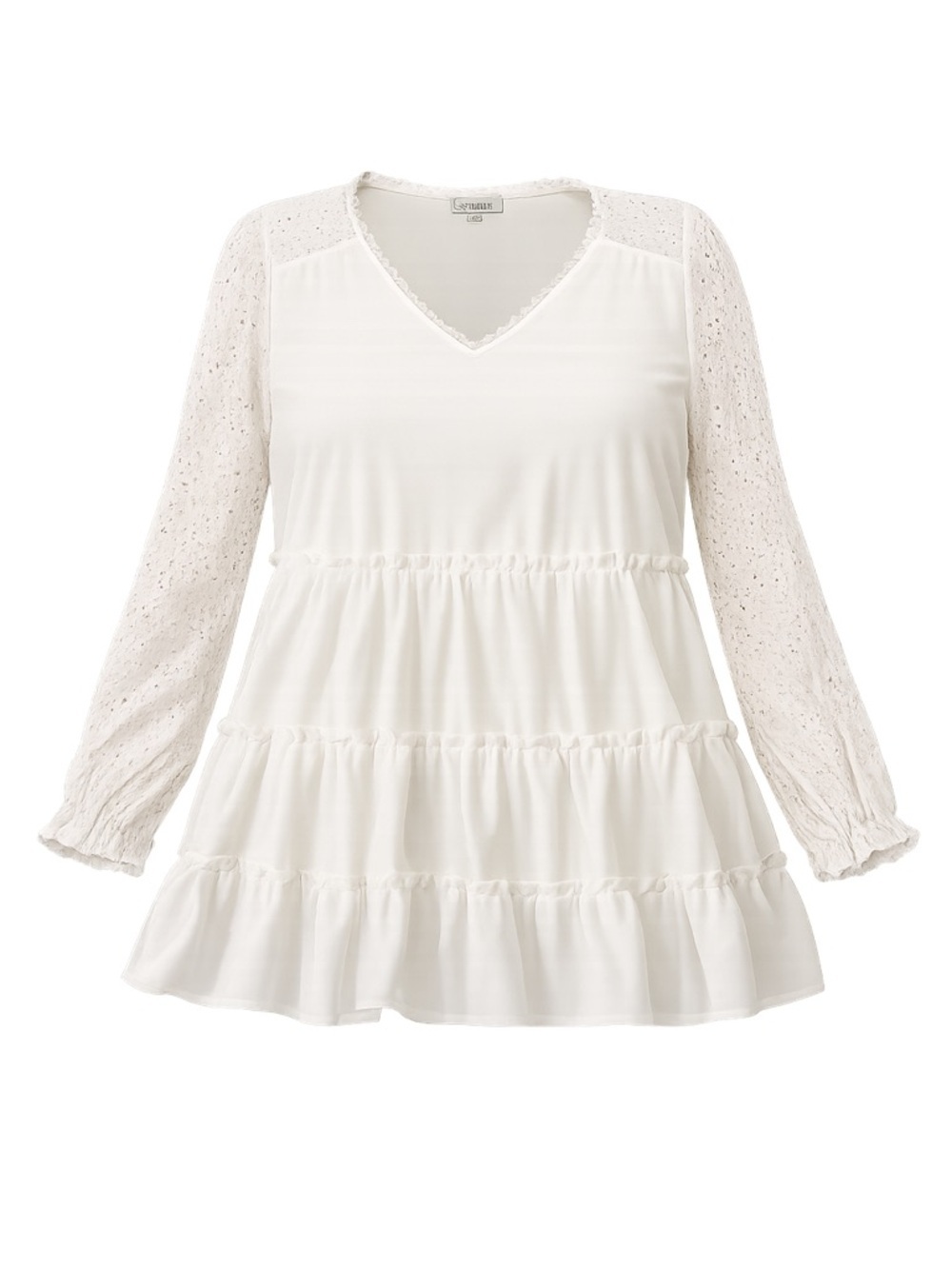 Grace Karin Women's 2XL White Long Sleeve Eyelet Ruffle Blouse
179